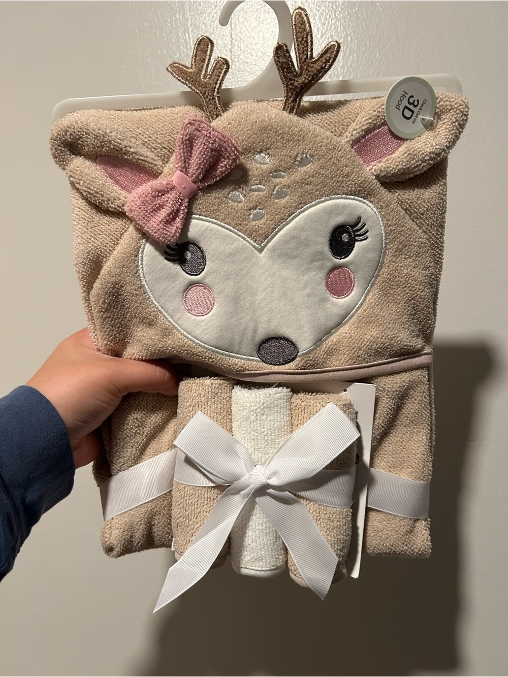Plush Deer Hooded Towel Set - Pink Accent